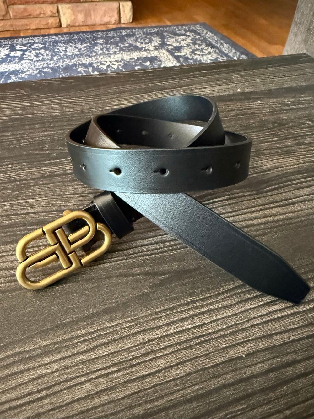 BALENCIAGA Black Smooth Leather BB Logo Buckle Belt Sz. S/M